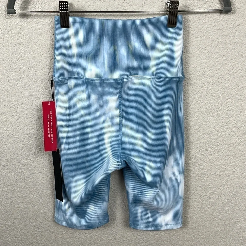 NWT Carbon 38 Ribbed Biker Short Long Length Stretch Gym High Rise Blue Sz XS